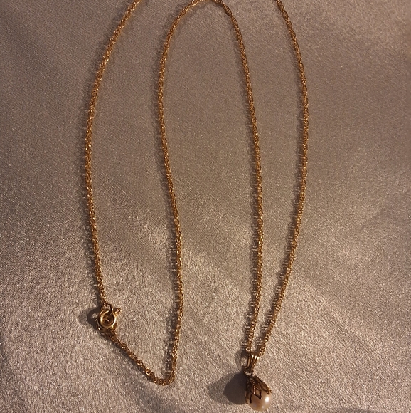 14k Gold Pearl Pendant Necklace  Solid Gold  20" Genuine Pearl - Picture 3 of 5